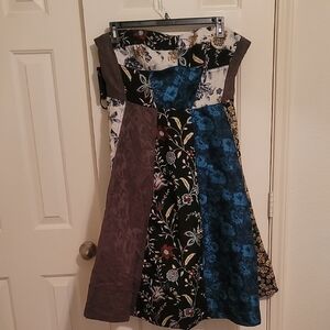 Anthropologie Strapless Dress in Blue, Black, and Brown